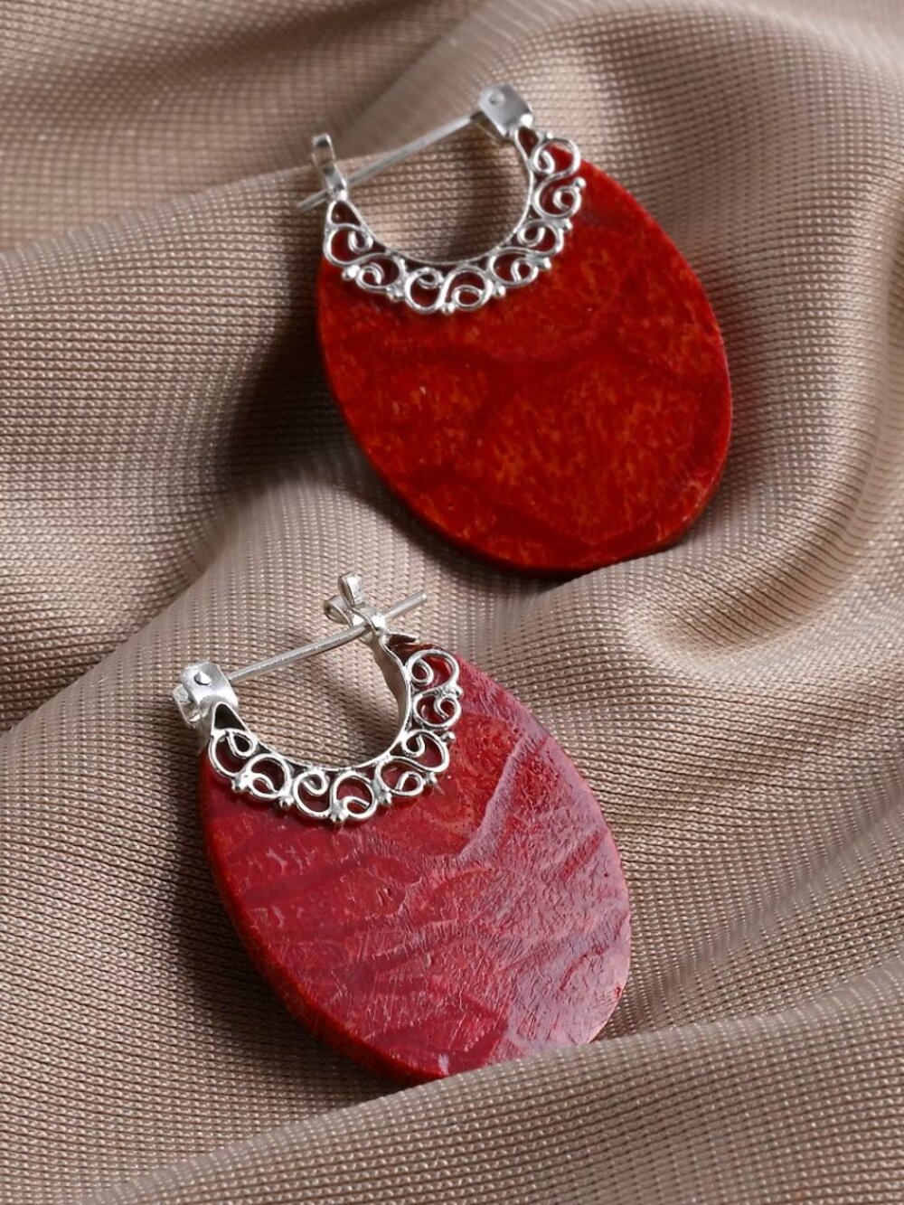 Sponge Coral Earrings in Sterling Silver - NEW - 1.20 in Long
